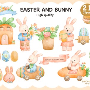 Easter and bunny -  Easter Clipart, Easter watercolor, Bunny Clipart, Easter Eggs, Easter Illustrations