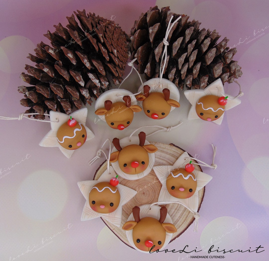 SET of 8 Clay Christmas Ornaments Ginger and Reindeer Etsy