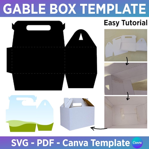 Gable Box Template , Gable Box SVG PDF with Easy Tutorial, Box Svg, Gift Box Svg, Box Template SVG Pdf, Cricut Cut Files