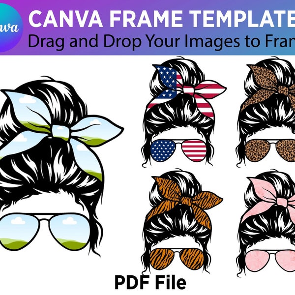 Editable Messy Bun Canva Frame Template Pdf Photo Collage