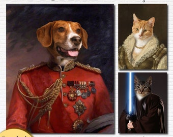 Custom Royal Pet Portrait, Renaissance Cat Dog Painting, Pet Lovers Royal Portrait Gift, Regal Pet Portrait, Wall Decor
