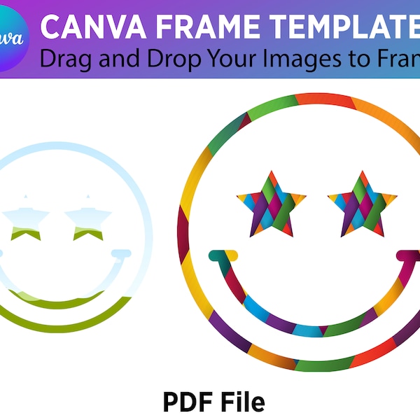 Editable Retro Smileys, Flowers and Checks Canva Frame, Template Design, Easy Drag & Drop,  Smile Faces Canva Frames