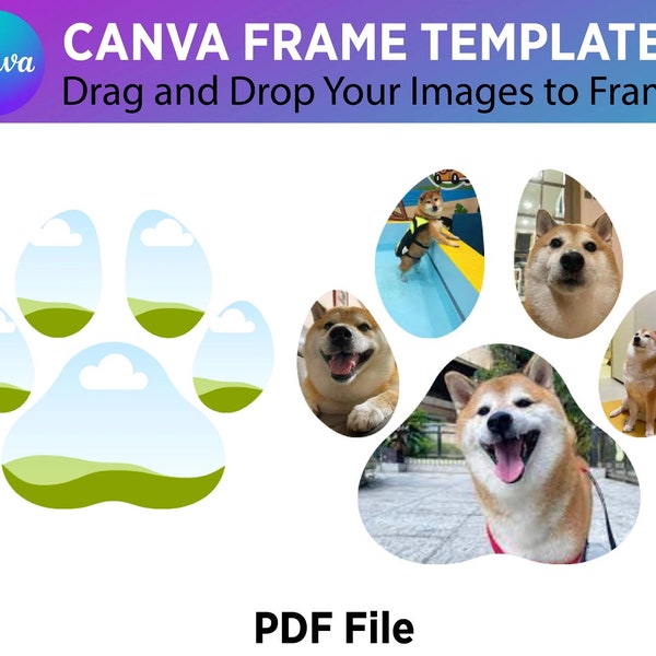 Editable Dog Cat Paw Canva Frame Template Pdf Photo Collage