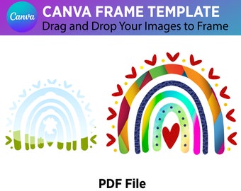 Editable Rainbow Canva Frame Template Easy Drag and Drop, Customizable Rainbows Canva Frame