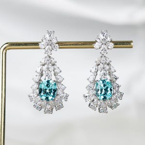 6.34 Carat Lab Grown Paraiba Tourmaline Drop Earrings, 14k Paraiba Tourmaline Earrings, Neon Blue Paraiba Dainty Earrings, Dangle Earrings