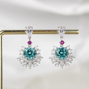 6.98 Carat 14k Paraiba Tourmaline Earrings, Lab Grown Paraiba Tourmaline Drop Earrings, Neon Blue Dangle Earrings, Gift For Her