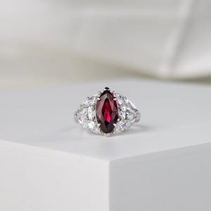 3.42 Carat Natural Garnet Marquise Cut Ring, Red Gemstone Engagement Ring, January Birthstone Jewelry, Statement Garnet Ring for Women