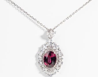 Collana Ciondolo Cuore Con Granato Rosso Fuoco – Argentata – Stile Vintage Europeo - Foto 3