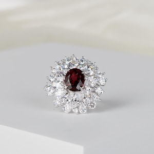 4.04 Carat Oval Natural Garnet Stone Ring, Natural Garnet Ring, Diana Halo Garnet Engagement Ring, Red Gemstone Ring, July Birthstone Ring