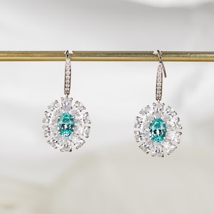 2.69 Carat 14k Paraiba Tourmaline Earrings, Lab Grown Paraiba Tourmaline Drop Earrings, Neon Blue Paraiba Dainty Earrings