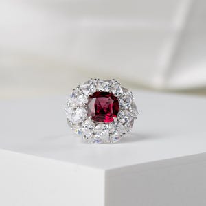 4.75 Carat Natural Garnet Ring, Diana Halo Garnet Engagement Ring, Red Gemstone Ring, Statement Ring, Wedding Ring, Anniversary Gift