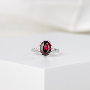 3.61 Carat Natural Garnet Stone Engagement Ring, Vintage Halo Red Gemstone Ring, July Birthstone Ring, Ruby Cluster Ring, Diana Ring