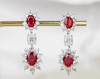 5.45 Carat Lab Grown Ruby Drop Earrings,Oval Cut Ruby Dangle Earrings,Red Gemstone Earrings,July Birthstone Jewelry,Anniversary Gift for Her