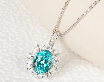 Paraiba Turmalin Anhänger Halskette, Grüner Turmalin Anhänger, Blauer Turmalin Anhänger, Sterling Silber Oval Paraiba Anhänger