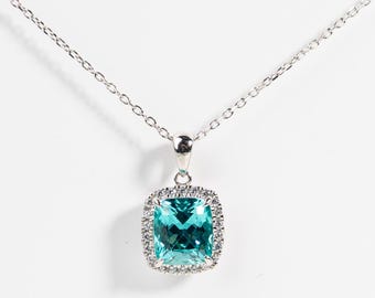 Labor Wachsende Paraiba Turmalin Anhänger Halskette, Grüner Turmalin Anhänger, Blaue Turmalin Halskette, Paraiba Halskette