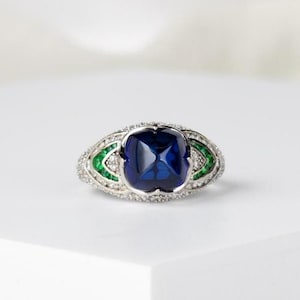 6.14 Carat Lab Created Sapphire 14k Solid Gold Engagement Rings, Lab Grown Royal Blue Sapphire Ring, Blue Sapphire Ring, Gift for Her