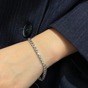 Mint Green Sapphire Tennis Bracelet, Bezel Set Ice Blue Bracelet, Lab Grown Ombre Gemstone, Classic Gift for Her