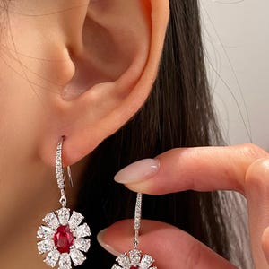 Lab Created Heart Ruby Drop Earrings, Pave Huggie Hoop Earrings, July Birthstone, Valentine Gift for Her