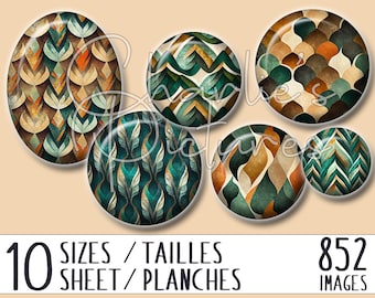 852 images Vintage Geometry for jewelry making - round & oval - 10 sizes / 10 files - Digital Collage Sheets, Instant Download - Ref. #12