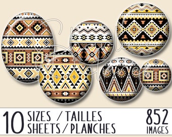 852 images ethnic patterns for jewelry making - round & oval - 10 sizes / 10 files - Digital Collage Sheets, Instant Download - Ref. #24