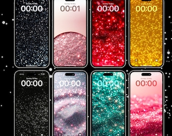 Set of 8 Glitter Phone and Tablet Wallpapers - Sparkling Digital Backgrounds for Your Devices