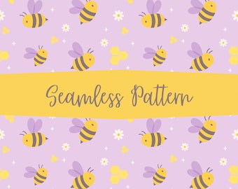 Cute Bee Seamless Pattern | 4000x4000px PNG Digital Paper | Pastel Honeybee Background