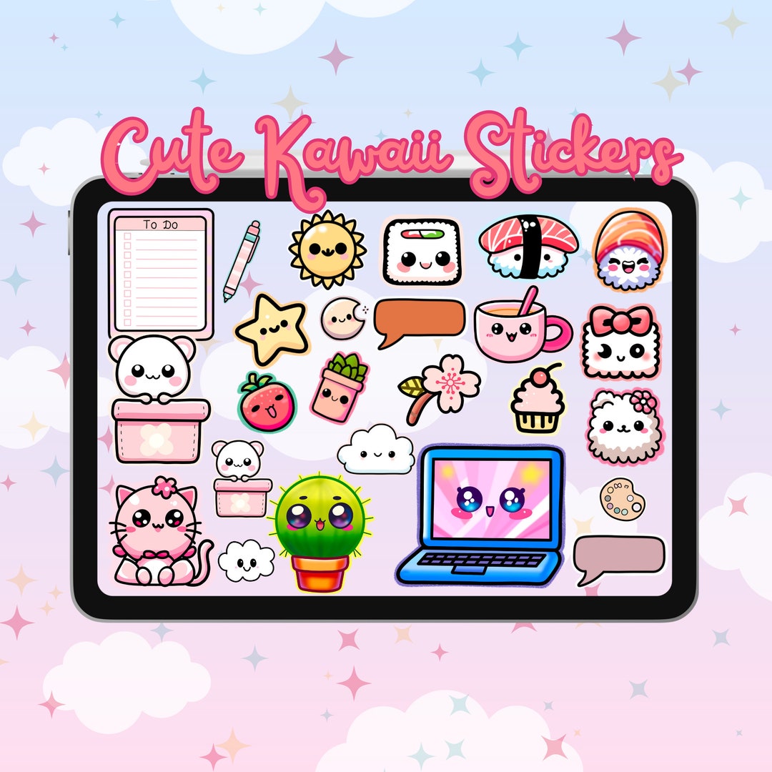 Cute Kawaii Digital Sticker Pack - 24 Adorable Digital Stickers for ...