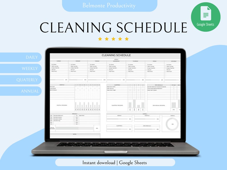 Google Sheets Cleaning Schedule Template Printable Cleaning - Etsy