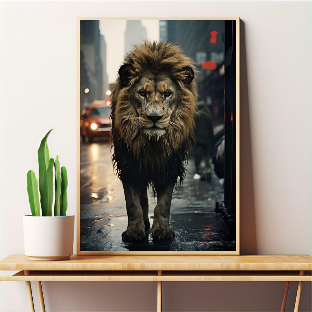 Lion in Newyork Wall Art Print Instant Download Animals Etsy