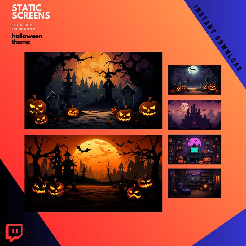 6 Animated Halloween Twitch Intro Overlay, Spooky Stream Animation