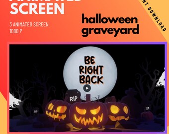3 Animated Halloween Screens, Spooky Cemetery, Perfect for Twitch Streamer | animated scenes