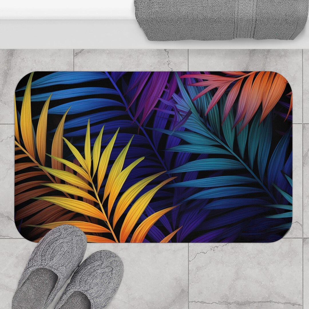 Palm Leaf Bath Mat Colorful Design Highend Pattern Elegant Etsy