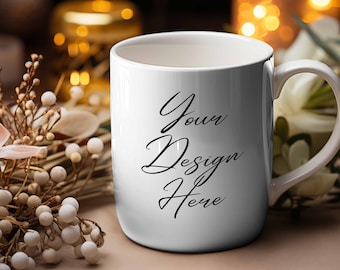 Festive Mug Mockup | Christmas Sublimation Mockup | Personalise Coffee Mug Mockup | 11oz Mug Mockup PSD | Changeable Color of Mug and Handle