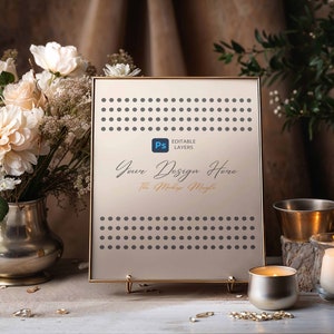 Wedding Sign Mockup Gold Frame - PSD Smart Object Template, Wedding Table Number Sign, Party Sign Mock up