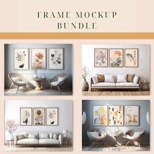 Three Frame Mockup Bundle, Beige Room Decor Mockups, Photoshop Smart Layers Mockups, Poster Mock up, Interior Mockup, Styled Mockup