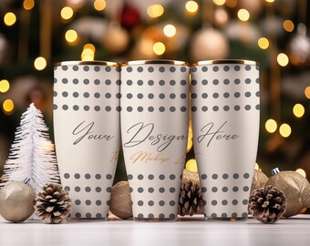 Christmas Tumbler Mockup | Three 20oz Tumbler PSD Mockup | Christmas Seasonal Mock up | Sublimation Mockup | Smart Object PSD