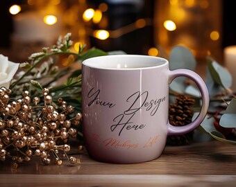 Christmas Mug Mockup | PSD Mug Mockup | Mug Sublimation Mockup | PSD Mug Mockup | Personalise Mug Handle Colour | 11oz Mug Mockup PSD