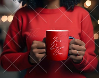 Christmas Mug Mockup | Model Mug Mockup | Mug Sublimation Mockup | PSD Mug Mockup | Personalise Mug Handle Colour | 11oz Mug Mockup PSD