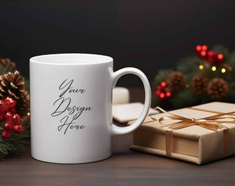 Festive Mug Mockup | Christmas Sublimation Mockup | Personalize Coffee Mug Mockup | 11oz Mug Mockup PSD | Changeable Color of Mug and Handle