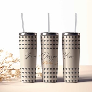 Three 20 Oz Skinny Tumbler Mock up | Minimal Tumbler PSD Mockup | Neutral Aesthetic Mock up | Sublimation Mockup | Smart Object PSD