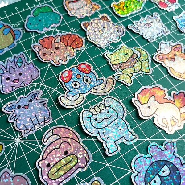 Cute Shiny Pokémon Sticker Set, Original Pokémon Vinyl Stickers, Bulbasaur, Charmander, Pikachu, Slowpoke