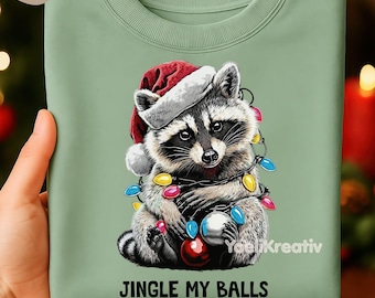 Funny Feral Raccoon PNG, Festive Christmas Raccoon design for apparel, Downloadable PNG