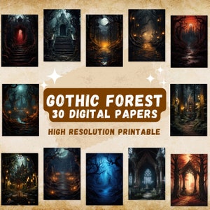 Gothic Forest Digital Paper Printable Gothic Forest Enchanted Dark Forest Background Fantasy Landscape Junk Journal Scrapbooking Backdrop