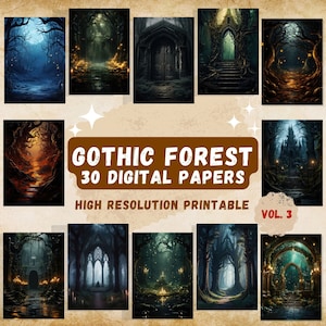 Gothic Forest Digital Background Spooky Forest Printable Gothic Gate and Castle for Scrapbooking Junk Journaling Fantasy Landscape Backdrop