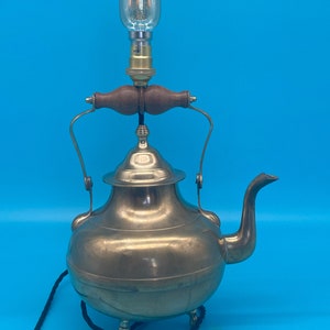 A Vintage Brass Teapot converted to an electric lamp