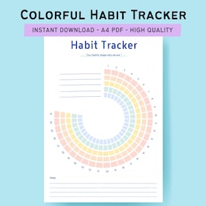 Colorful Habit Tracker Printable Bullet Journal Planner Circular Monthly Habit Tracker Productivity Goal Tracker PDF Stay Motivated