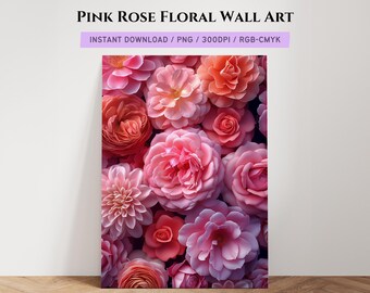 Pink Rose Floral Print – Elegant Botanical Wall Art (Digital Download)