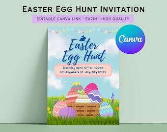 Easter Egg Hunt Invitation | Editable Canva Template (5x7in Digital Printable)