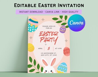 Editable Easter Party Invitation | Bunny Egg Hunt (Digital Download)