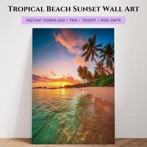 Tropical Beach Sunset Digital Wall Art | Paradise Ocean Print | Instant Printable Download | Coastal Wall Decor | Relaxing Beach Poster